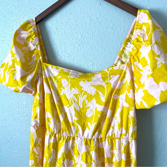 Eloquii Puff Sleeve Fit and Flare Yellow Floral Print Midi Dress Size 16 - Picture 8 of 11